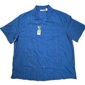 Cubavera Mens XL Delft Blue Short Sleeve Guayabera Embroidered Shirt CUWS8060DS